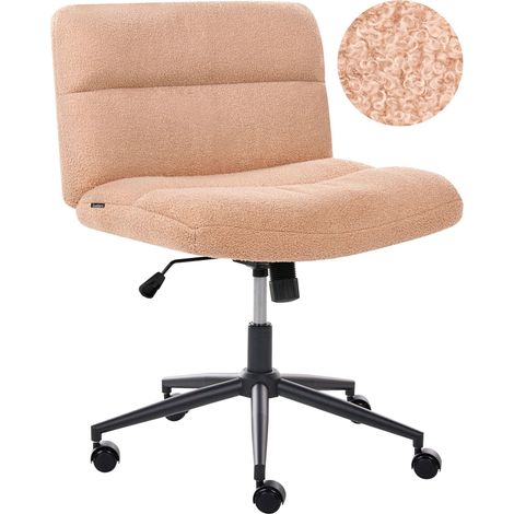 Chaise de Bureau en Bouclé Rembourrée Sans Accoudoirs Siège Pneumatique Base Pivotante Inclinable Rose Pêche Catlin (1/5)