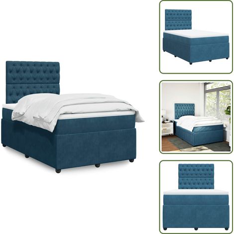 Tête de lit réglable - vidaXL Sommier à lattes de lit et matelas bleu foncé 120x190cm velours - Surmatelas (1/5)