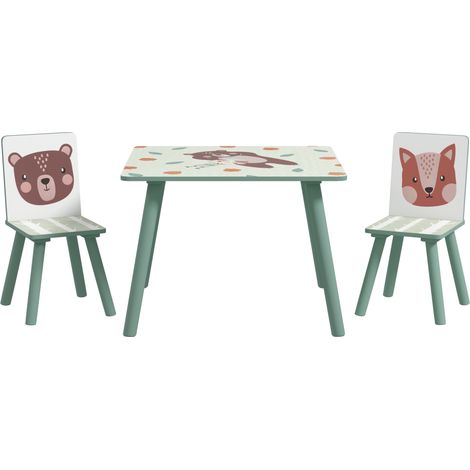 Lot table et 2 chaises enfant 3-8 ans mobilier 3 pièces motif faune vert pour chambre jeu (1/5)
