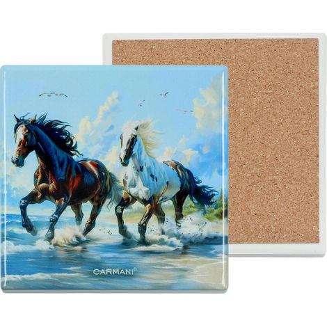 Carmani, posavasos cuadrado de cerámica - caballos (1/3)