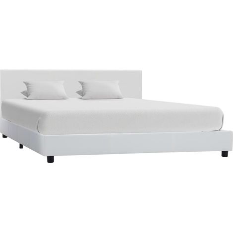 Lit double-140 x 200 cm, Cadre de lit, Lit adulte, Structure de lit Blanc Similicuir PDKEI29945 (1/5)