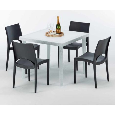 Mesa Cuadrada Blanca 90x90 cm y 4 Sillas De Colores Paris Love - Negro