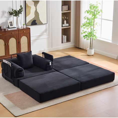 Divano modulare 112x190x67 cm, design ergonomico, con tasca laterale e cuscino, corduroy nero (1/5)
