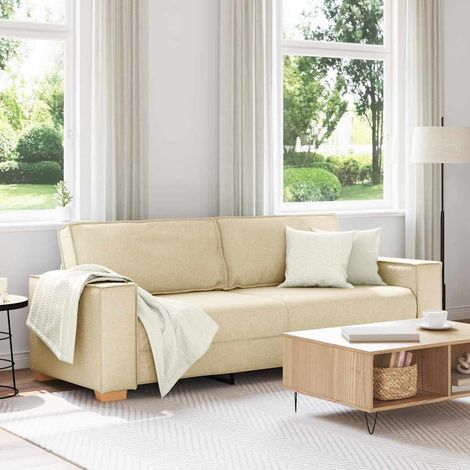Vidaxl – Canapé convertible 3 places crème 220 x 80 x 84 cm – Tissu respirant – Cadre métal et contreplaqué – Confort optimal et assemblage facile