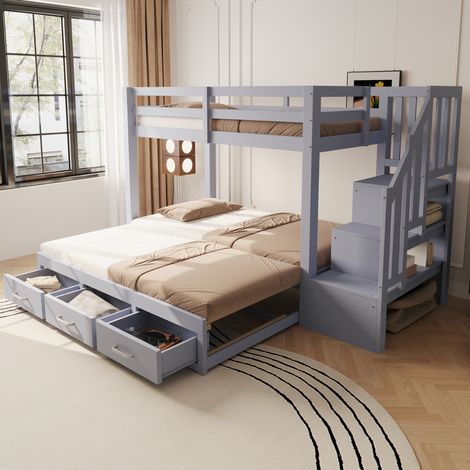 lit chambre adulte extensible rangement 180x190 bois gris OKMYHOME (1/5)