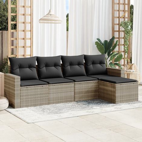 Set de sofás jardín y cojines 5 pzas ratán sintético gris claro vidaXL (1/3)
