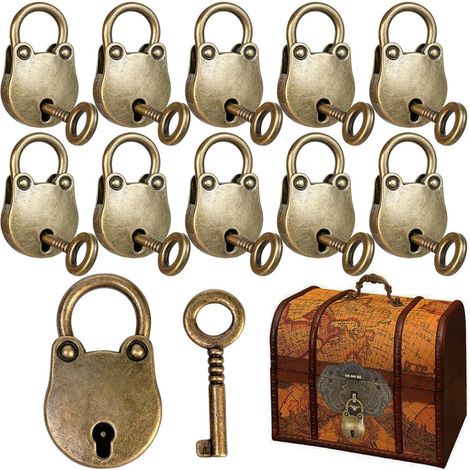 10er Set Mini Vorhängeschlösser im Vintage-Stil mit Schlüssel