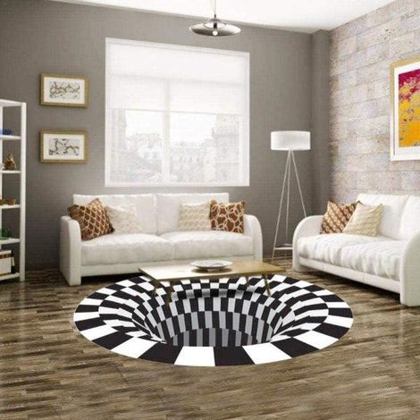 Tapis rond illusion d'optique 3D, noir et blanc, non tissé, décoration d'intérieur, pour chambre à coucher, 60 cm) (1/3)