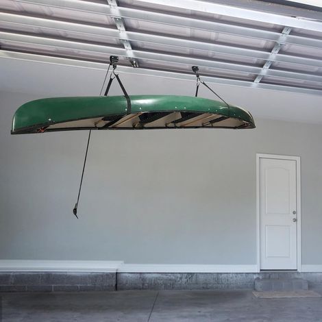 Lot de 2 élévateurs de kayak pour kayak et canoë - Montage au plafond - Avec corde de 16 m - Pont élévateur de kayak amovible - Charge maximale : 57 kg - Pour vélo, kayak, canoë, planche de paddle