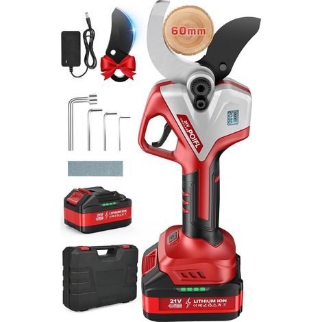 Secateur Electrique Ouverture de lame 75 mm & Capacité de coupe 50 60mm 1200W Moteur 21 V 4000mAh Batterie Lame SK7 Tranchante & Écran LCD Secateur Electrique Professionnel pour Arbres et Vignoble (1/5)
