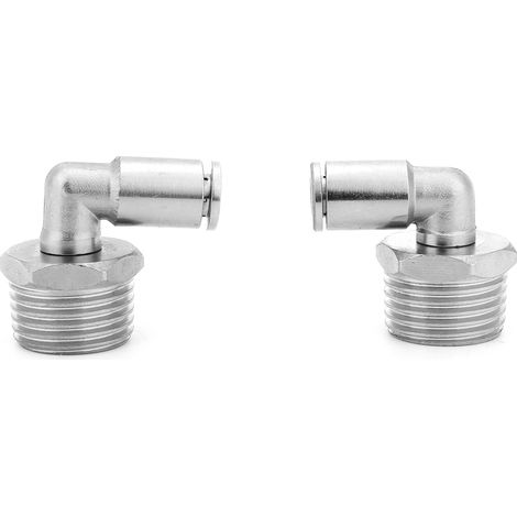 2 connecteurs rapides pneumatiques 6 mm entièrement en cuivre nickelé + filetage mâle BSPP à 90 degrés (1/2'') (1/5)