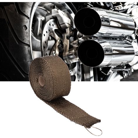 Ruban isolant thermique en fibre de verre 5m pour échappement, avec attaches acier allié pour voiture et moto, marron (1/5)