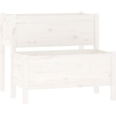 Pot de fleurs blanc, mesurant 84,5 x 84 x 75 cm, en bois de pin massif. (1/5)