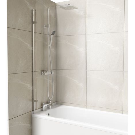 Polished Chrome 830mm Hinged 180 Degree Opening Square Bath Shower Screen (1/5)