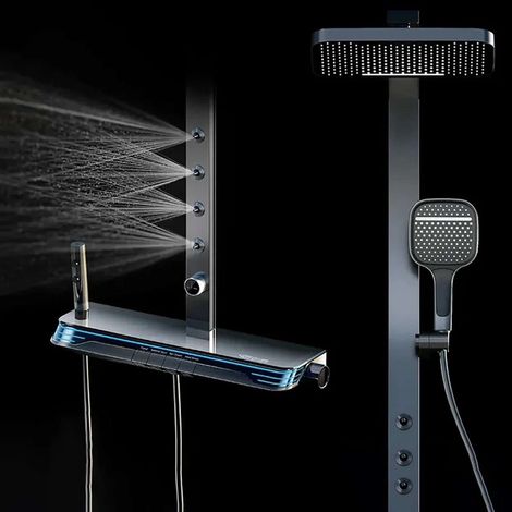 Colonne de douche led hydromassante thermostatique gun métal, Rolexia (1/5)