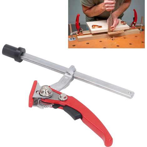 Abmessungen der Führungsschienen: 160 x 60 mm, 13,5 x 6,5 mm / Basisdurchmesser: 19 mm. Schnellwechsel-Tischplatten-/Materialpresse für die Holzbearbeitung. (1/5)