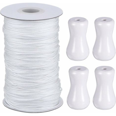 1,8 mm Corde d'Ombrage Tressé 50M/Rouleau avec 4 Pièces Pendentif en Bois pour Aluminium Store Ombre, Plante de Jardinage et de l'Artisanat (Blanc) (1/5)