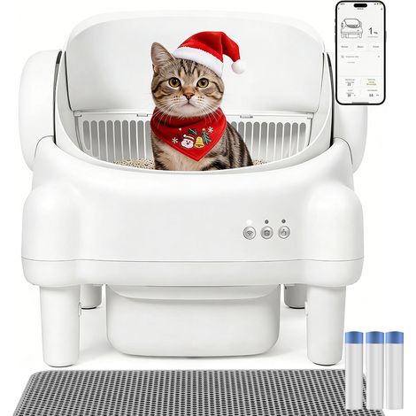 Litière Automatique Autonettoyante 76L pour Chat avec Application, Capteurs de Sécurité, Bac à Déchets 10L et 3 Modes de Nettoyage