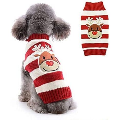 Pull de Noël pour chien de compagnie Renne rayé，S）-Fei Yu