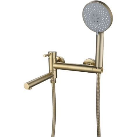 DTEKGAZ - Wandmontierte Badarmatur mit Handbrause, Wand-Badewannen-Duschmischer, 90° schwenkbarer Auslauf, gebürstetes Gold
