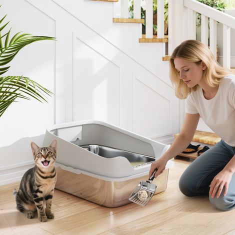 Extra Large Stainless Steel Cat Litter Box for Multi-Cat Homes, Odor Resistant, Easy to Clean, Fast Scoop, Tool-Free Setup for Cats Up to 15 lbs