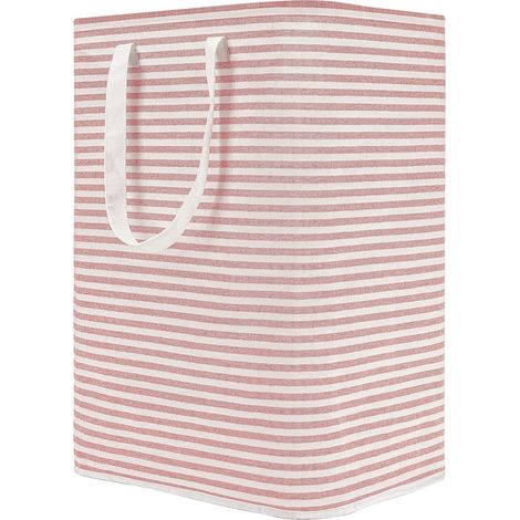 Panier à linge autoportant 77L, grand panier de rangement pliable en coton pour vêtements (rose) (1/5)