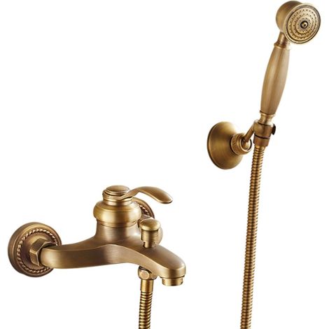 Robinet de baignoire style rétro Vintage simple en Laiton mitigeur avec douchette mural cartouche céramique cuivre (1/5)