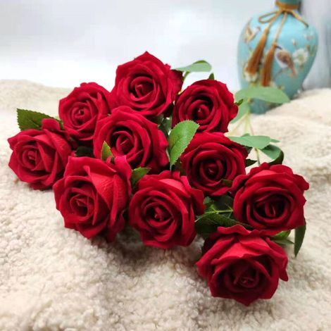10 Stück künstliche Rosen, 51 cm langer Einzelstiel, künstliche Seidenblumen, realistische Blumen für die Dekoration von Familiengärten, Partys, Hotels und Hochzeiten, Blumendekor (rot)