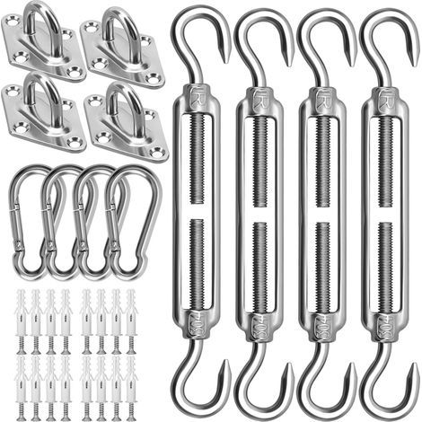 Kit de fixation pour voile d'ombrage rectangulaire et triangulaire de 15 cm, fixation en acier inoxydable pour auvent de terrasse, jardin, fixation robuste pour auvent, lot de 44 (1/5)
