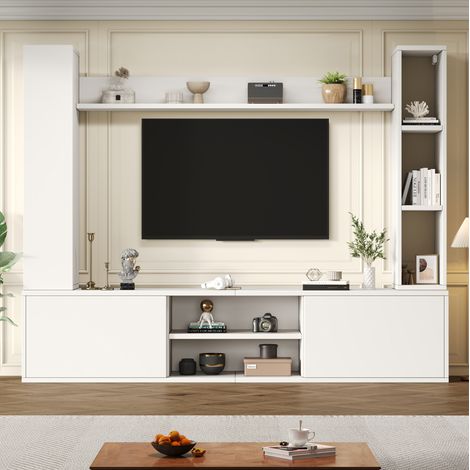 Meuble rangement TV mural 180 cm blanc 4 pieces OKMYHOME (1/5)
