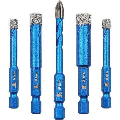 Forets Mèches Diamant Carrelage 6/6/8/10+6mm - Foret Céramique pour Porcelaine,Céramique, Granit,Carrelage(5 Pièces) (1/5)