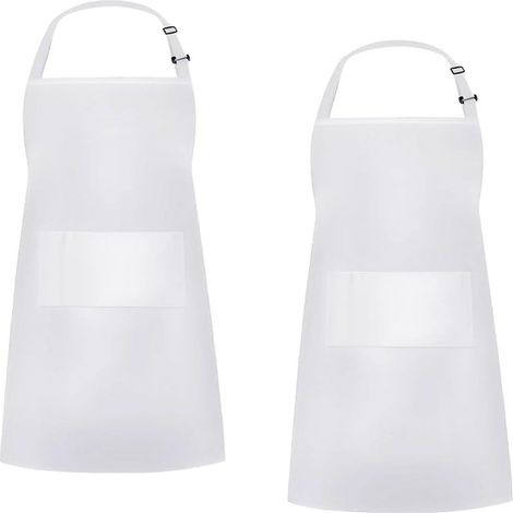 Tablier De Cuisine - Polyester Imperméable Avec 2 Poches - Pour Chef Serveur Et Jardinage - Lot De 2 Blanc (1/5)
