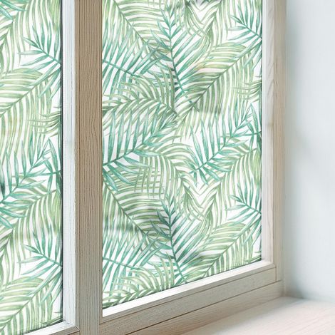 Fensterfolie 200x116 cm Dekorativ Selbstklebend Blickdicht PVC Folie für Badezimmer Schlafzimmer Milchglas Sichtschutz Fenster Dekorfolie Grüner Farn