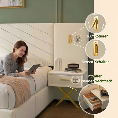 Lit coffre réglable avec fonction relevable, 266x205x117 cm (Lxlxh), velours côtelé vertical avec ailes matelassées, deux banquettes, éclairage LED en pied de lit, montage facile (1/5)