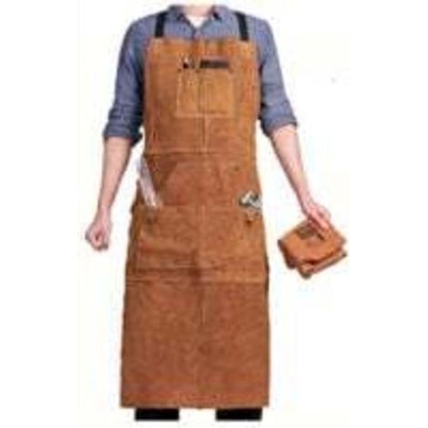 Welder Apron - 6 Pockets - Heat Resistant Flame Retardant Leather Work Apron - Adjustable from M to XXXL - Perfect for Blacksmith, Mechanic, Workshop