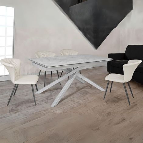 Mesa extensible con tapa de cerámica gris claro y patas plateadas - Nefti (1/5)