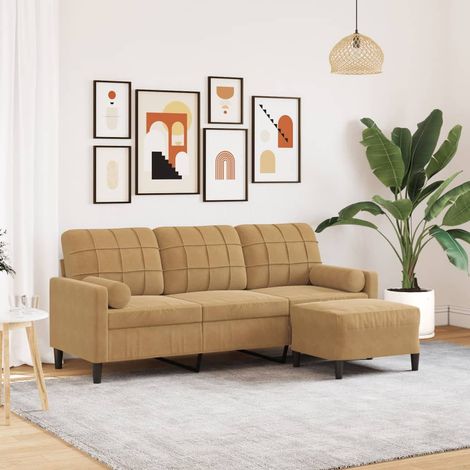 3-Sitzer-Sofa mit Hocker Braun 180 cm Samt vidaXL (1/5)