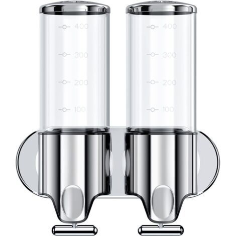 QORVA-(transparente) 500ML x 2 Distributeur de Savon Mural, Distributeur de Savon à Mains à Double Tête Distributeur Liquide Gel Douche Shampoo pour Cuisine Salle de Bains Hotel
