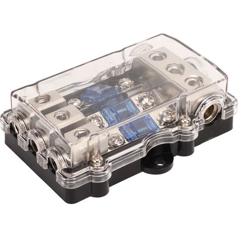 Support ANL 3 entrées 3 sorties porte-fusible avec 6 fusibles, bloc en alliage de zinc nickelé pour circuit DC voiture, camping-car, yacht. (1/5)
