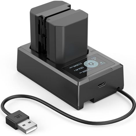 Batteries de Rechange pour Camera et Chargeur d'Ecran LCD (Lot de 2), Compatible avec NP-FZ100 pour A7 IV/FX3/FX30/A7S III/A7CR/A7C II/A6700/A7R V/A7R IV/A7 III/A1/A9 II (1/5)