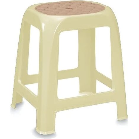 Sgabello bagno in plastica mis. 31x27x46 cm - Sgabellino multiuso da cucina o cameretta per bambini - Beige e Marrone (1/2)