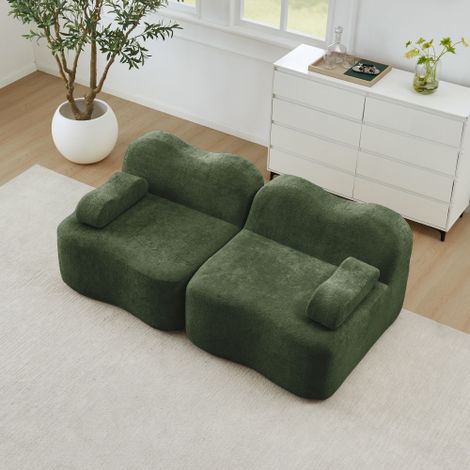 Canapé modulable 2 places sans structure, forme ondulée, assise profonde, coussins d'accoudoirs mobiles, canapé mousse confortable pour salon et appartement, vert (1/5)