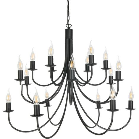 Lampadario tradizionale a sospensione da soffitto, candelabro, nero, lumen negro 14-880/18