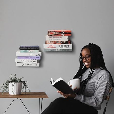 4er-Set Buchhalter Unsichtbares Wandregal für Bücher Schwebendes Bücherregal Hängend Wandmontierte Bücherregale 10 5 x 6 6 x 6 cm Schwarz Metall 10,5 (1/3)