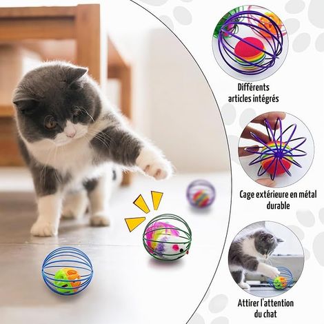 Andiker Spring Cat Toys Set of 6 Multicolor 5.3 cm Spring Balls with Mouse and Barking and Rainbow Ball Metal Spring Cat Toy Cat Exercise (1/4)