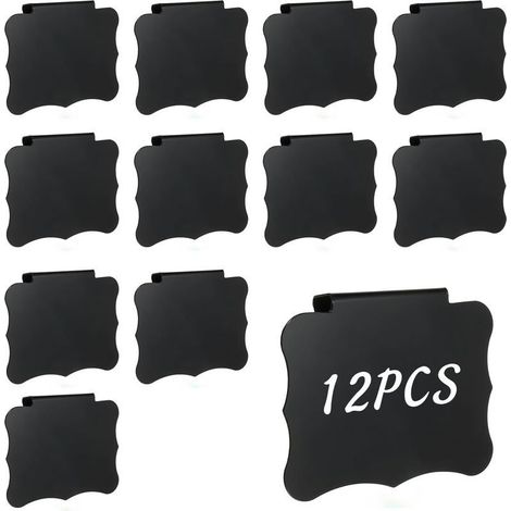 Lot de 12 étiquettes amovibles à clipser pour boîtes de rangement pour panier, tiroir, étiquettes tableau noir pour poubelle, étagère, linge (1/5)