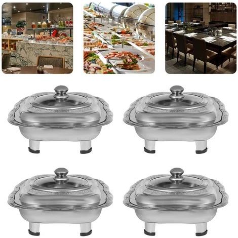 4 Packs Buffet Tray 3L Stainless Steel Chafing Dish Set Bain Marie Food Warmer For large gatherings, events, buffets, hotels, brunch, catering, parties