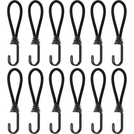 Tendeurs Élastiques avec Crochets, 15cm Elastique Corde en Caoutchouc avec Attaches pour Pavillon, Bâche, Camping, Tente, Rideaux Harnais d’Extension, 12Pcs (1/4)