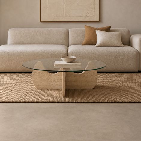 Couchtisch Rundes Glas 75 cm Travertin - Hima