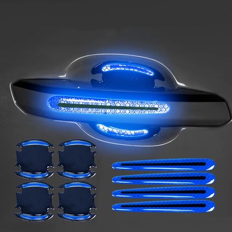 Juego de 8 pegatinas 3D de fibra de carbono para manijas de puertas de coche - Protección contra arañazos - Azul (1/5)
